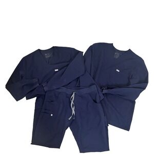 FIGS Two Long Sleeve Shirts And Kade Cargo Scrub Pants Set - Navy Size Large